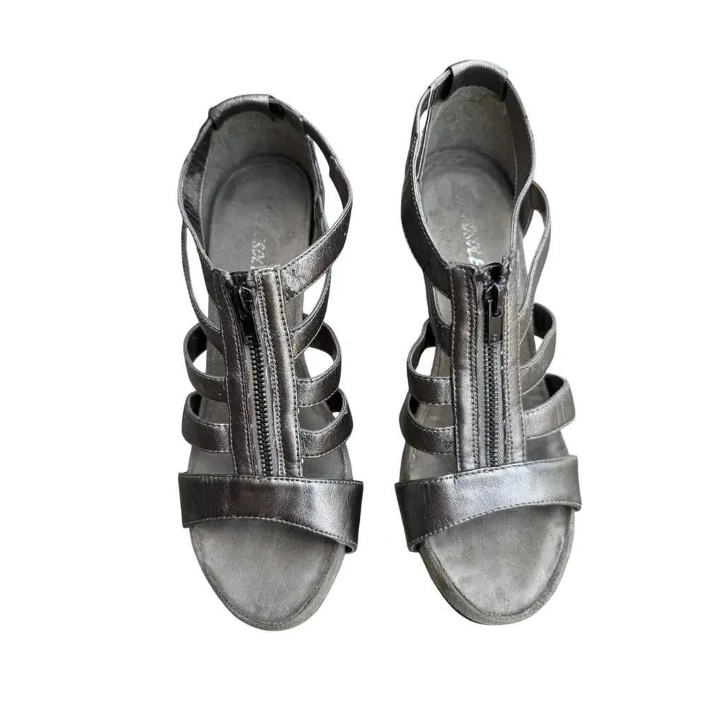 Aerosoles Plush Love Metallic Pewter Wedge Sandals Size 7.5 Comfort Shoes - Picture 2 of 12